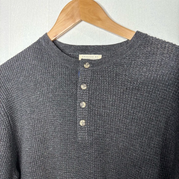 NWT Candy & Caviar micro waffle Henley long sleeve charcoal grey size large - Picture 5 of 10
